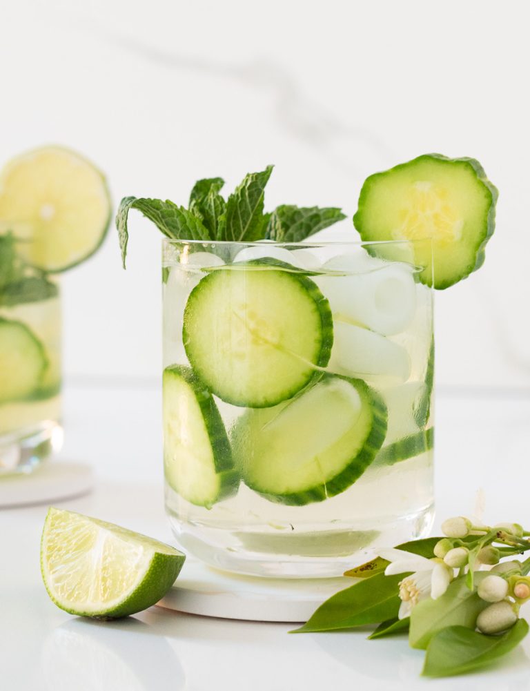 Glass of cucumber mojito mocktail