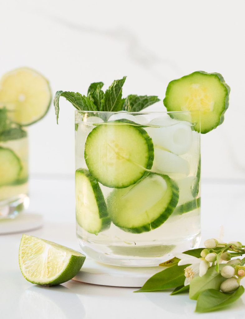 Glass of cucumber mojito mocktail