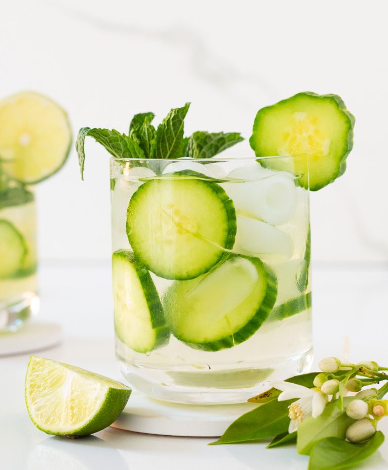 Glass of Cucumber Mocktail with mint for Dry January