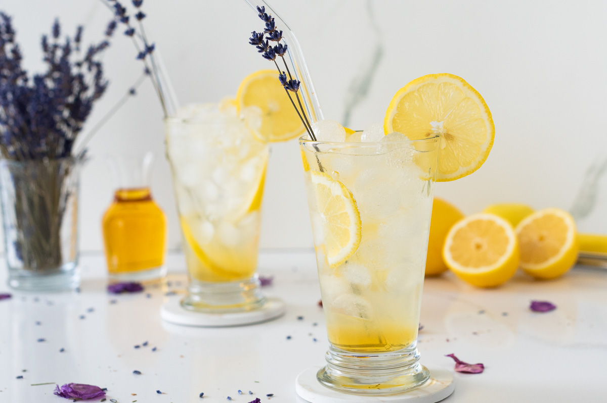 two glasses of lavender lemonade