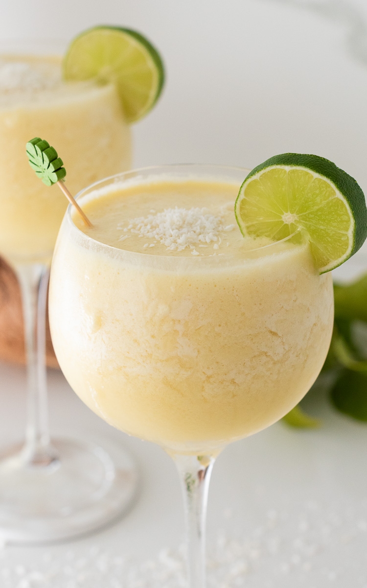 Glass of pina colada with banana