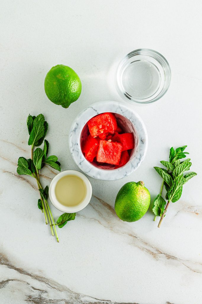 Ingredients for a Watermelon Mojito Mocktail