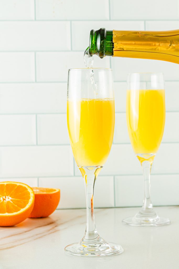 Add alcohol free champagne to the orange juice to make a Sunrise Mocktail