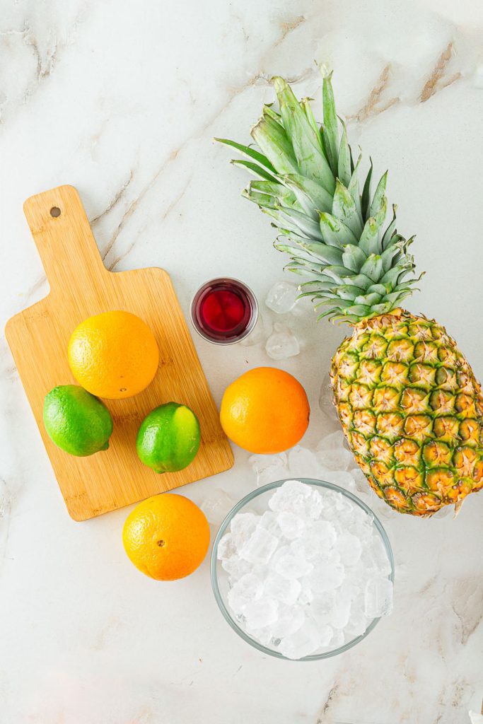 ingredients for Tequila Sunrise Mocktail