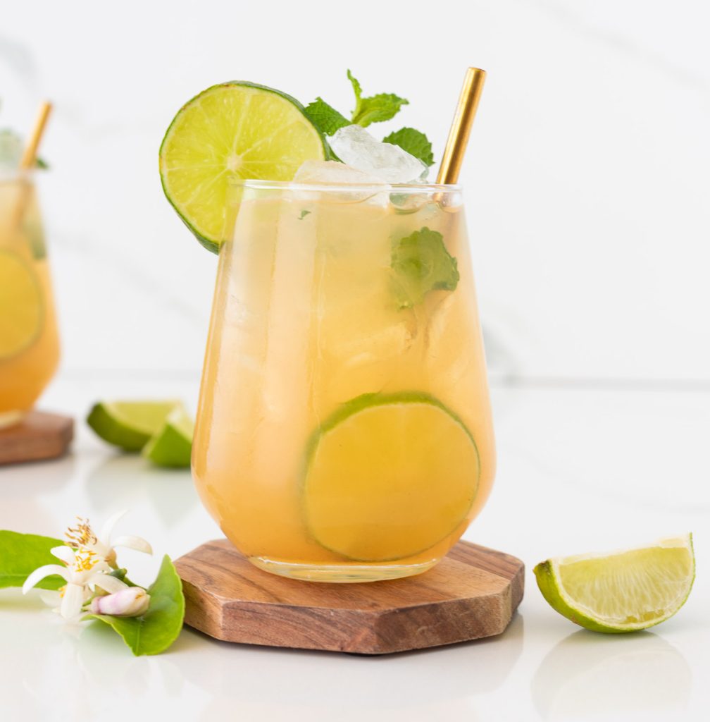 Glass of Guava Mocktail with fresh mint and lime