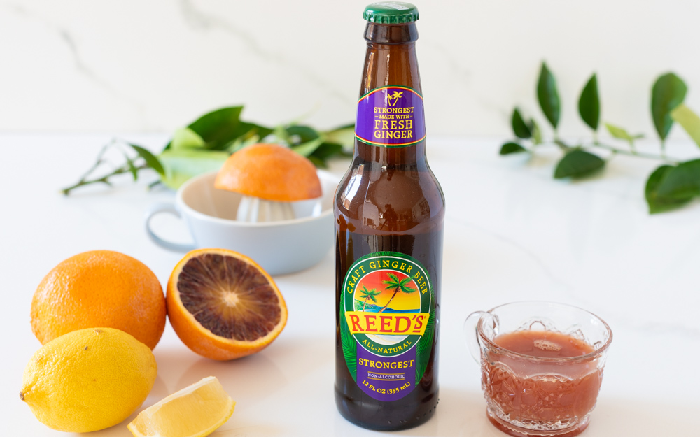 Ingredients for non-alcoholic Blood Orange Ginger Mocktail 