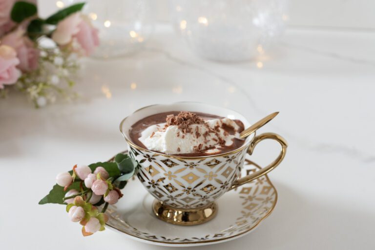 cup of Italian Hot Chocolate in gold patterned cup