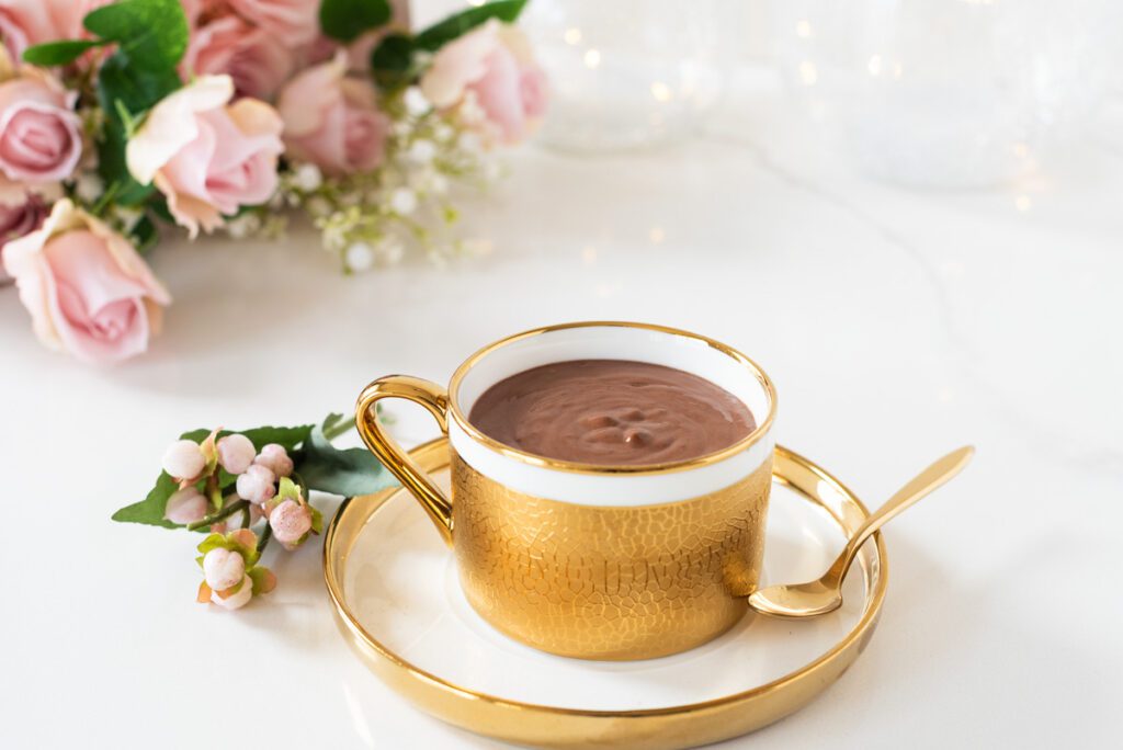 "Rich Parisian-style French hot chocolate made with dark chocola