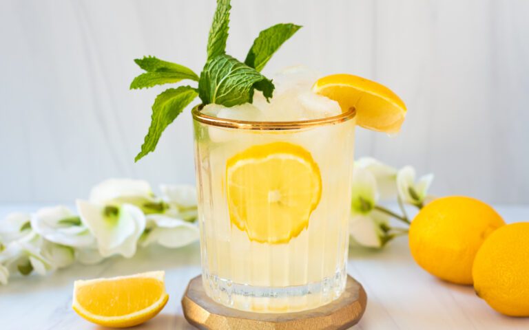 lemon mocktail with mint and slices of lemon