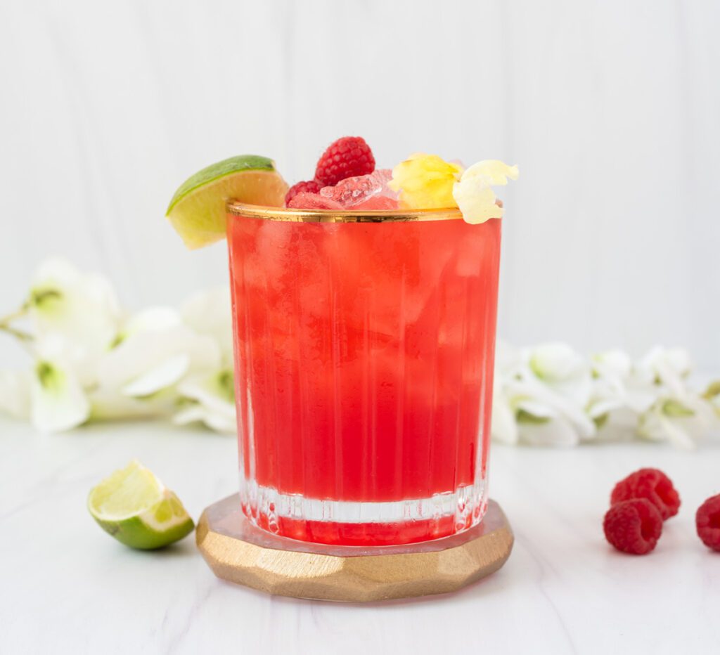 Pink Mocktail with fresh raspberries