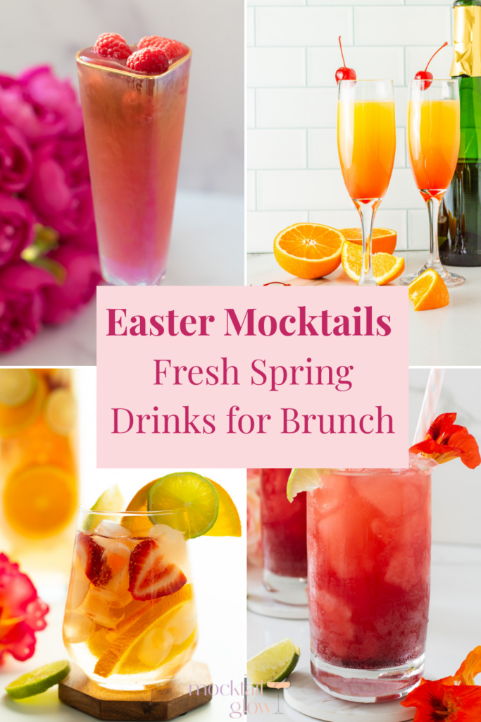 Pinterest Photo with 4 mocktails decorated for spring 