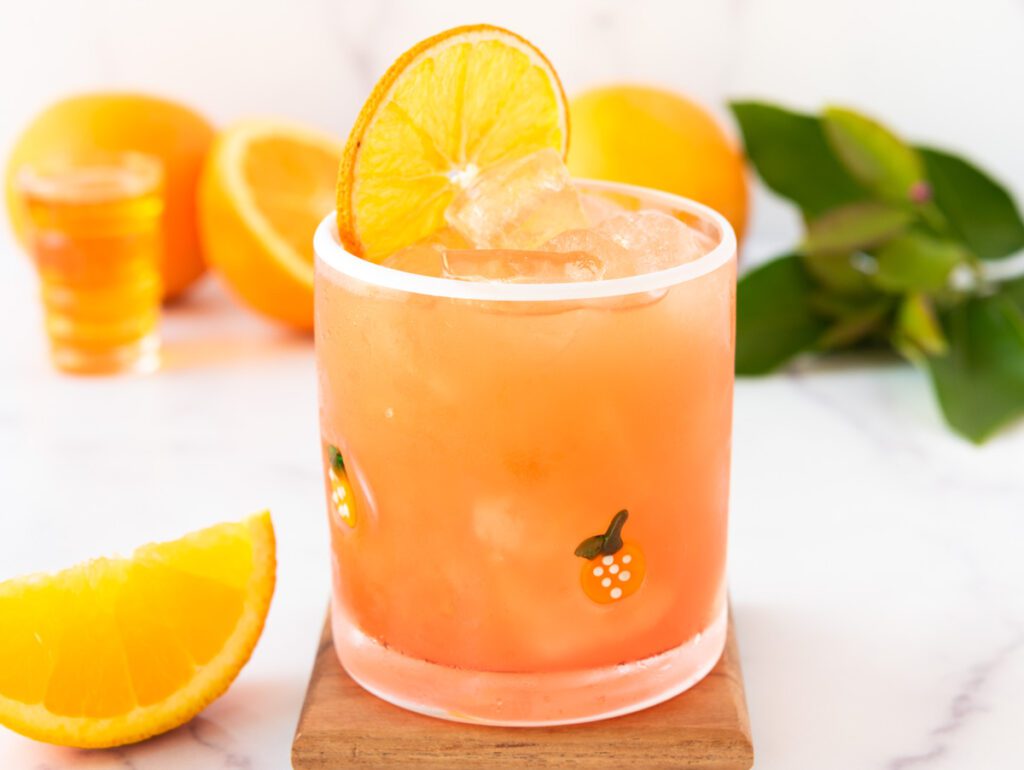 glass of fresh fruity orange virgin margarita