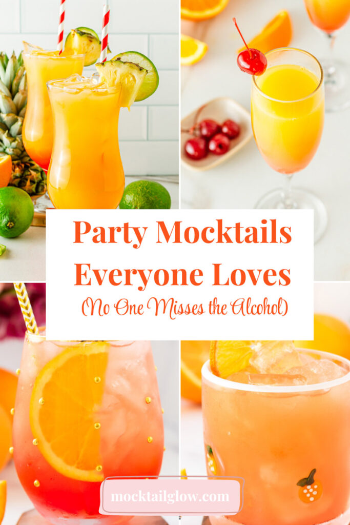 4 party mocktails with bright colors and beautiful flowers 