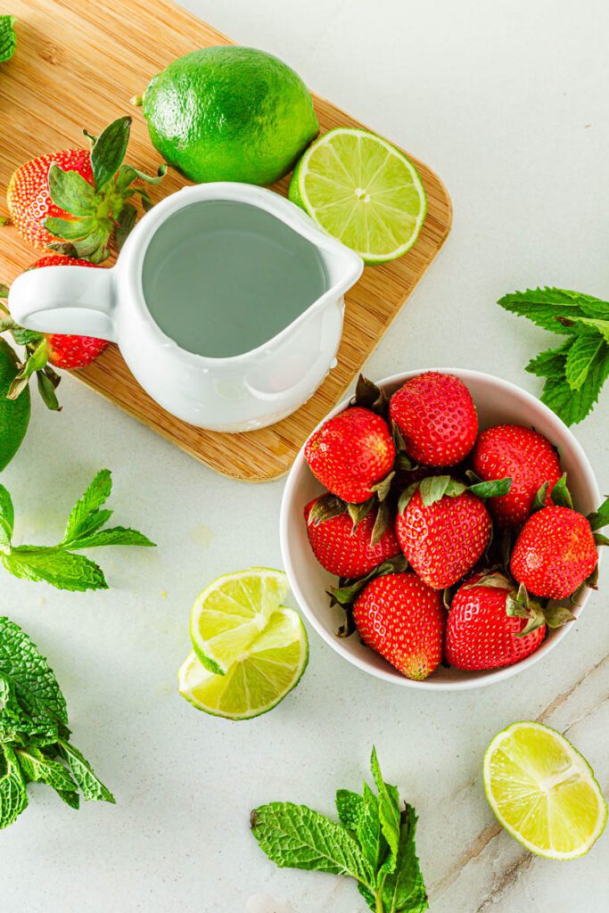 ingredients for strawberry mojito mocktail 