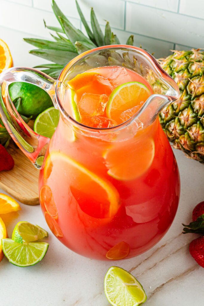 Pitcher of non-alcoholic tropical fruit punch