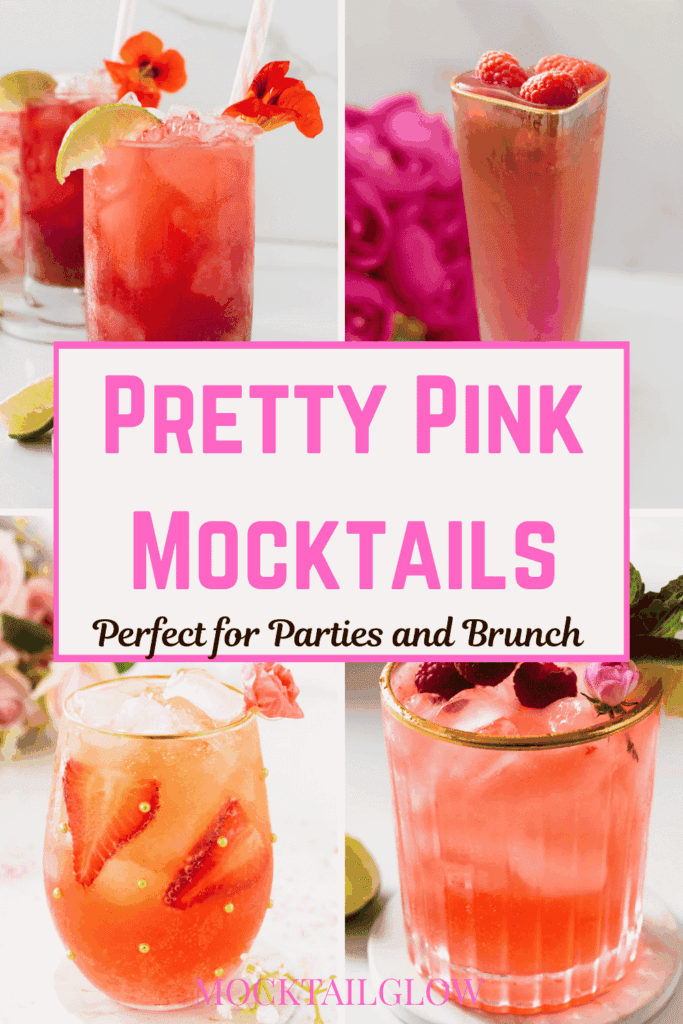4 pretty pink mocktails with pink flowers