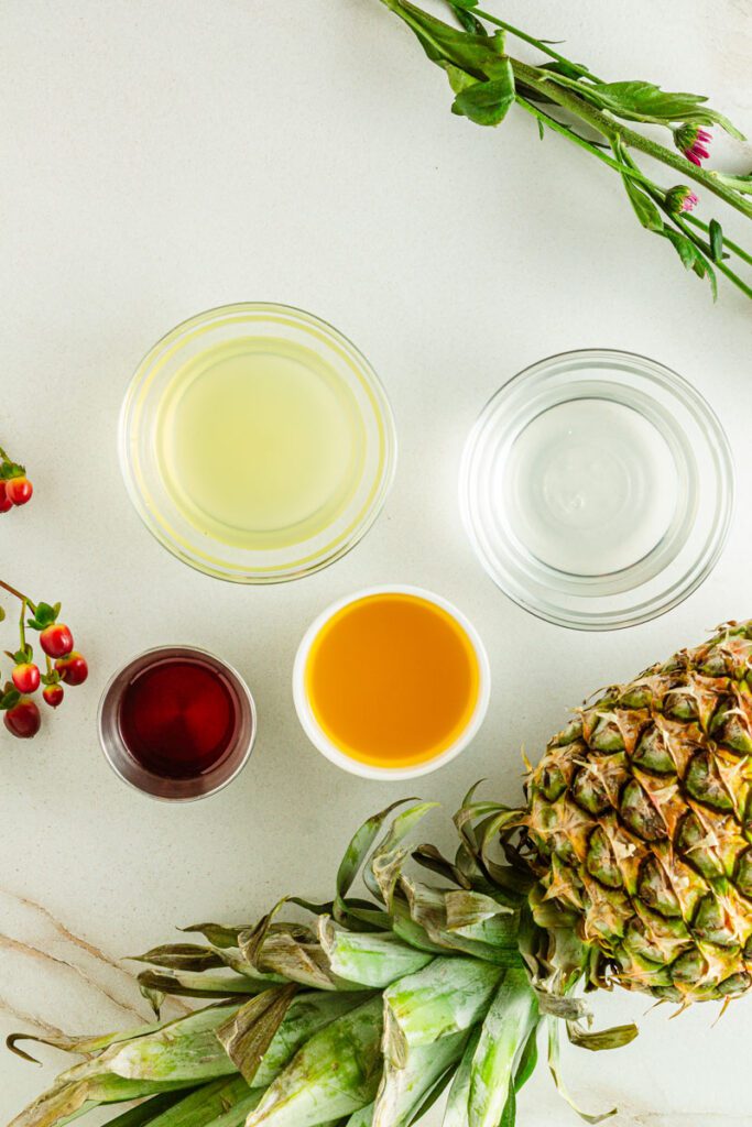 Fresh pineapple juice, mango juice, coconut water, pomegranate juice, and citrus slices come together to create this refreshing tropical mocktail.